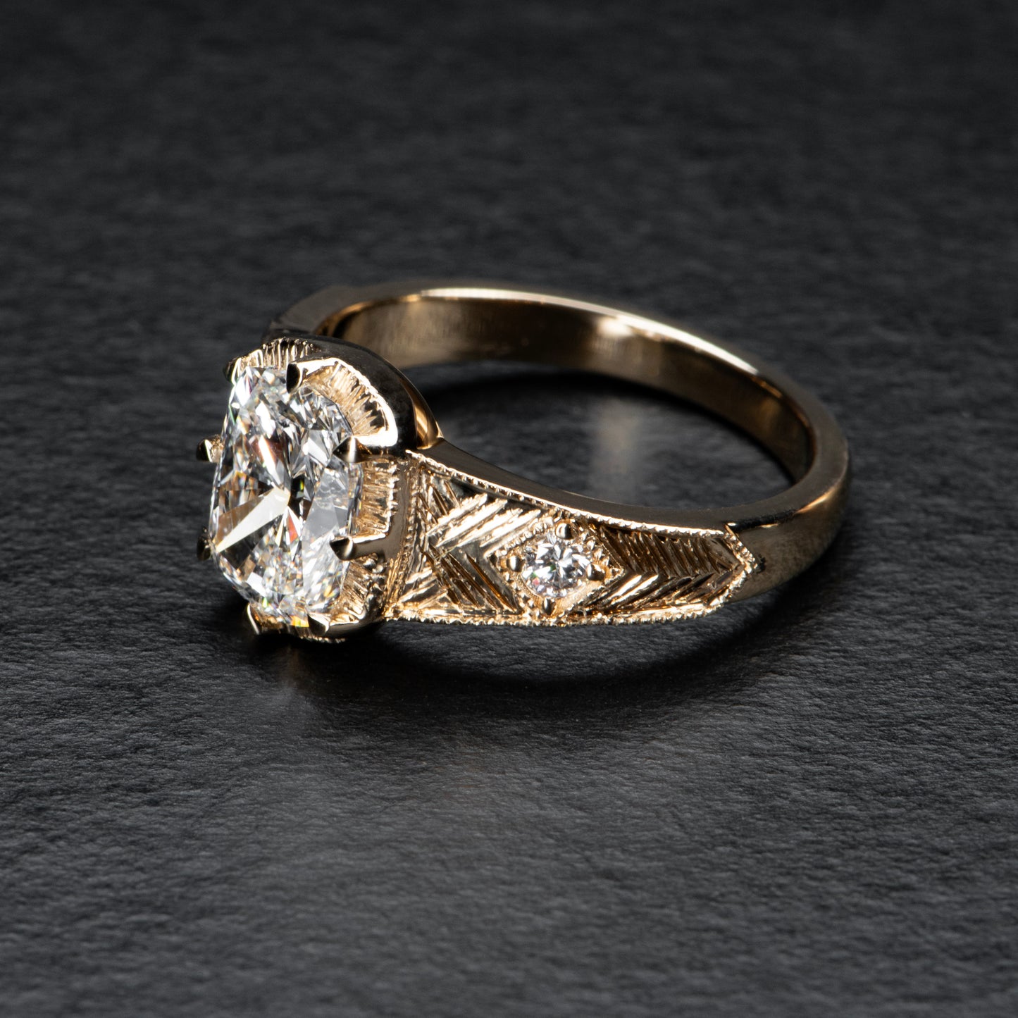 HAND ENGRAVED CUSHION SOLITAIRE