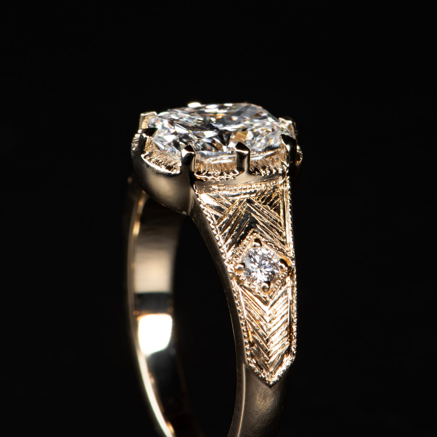 HAND ENGRAVED CUSHION SOLITAIRE