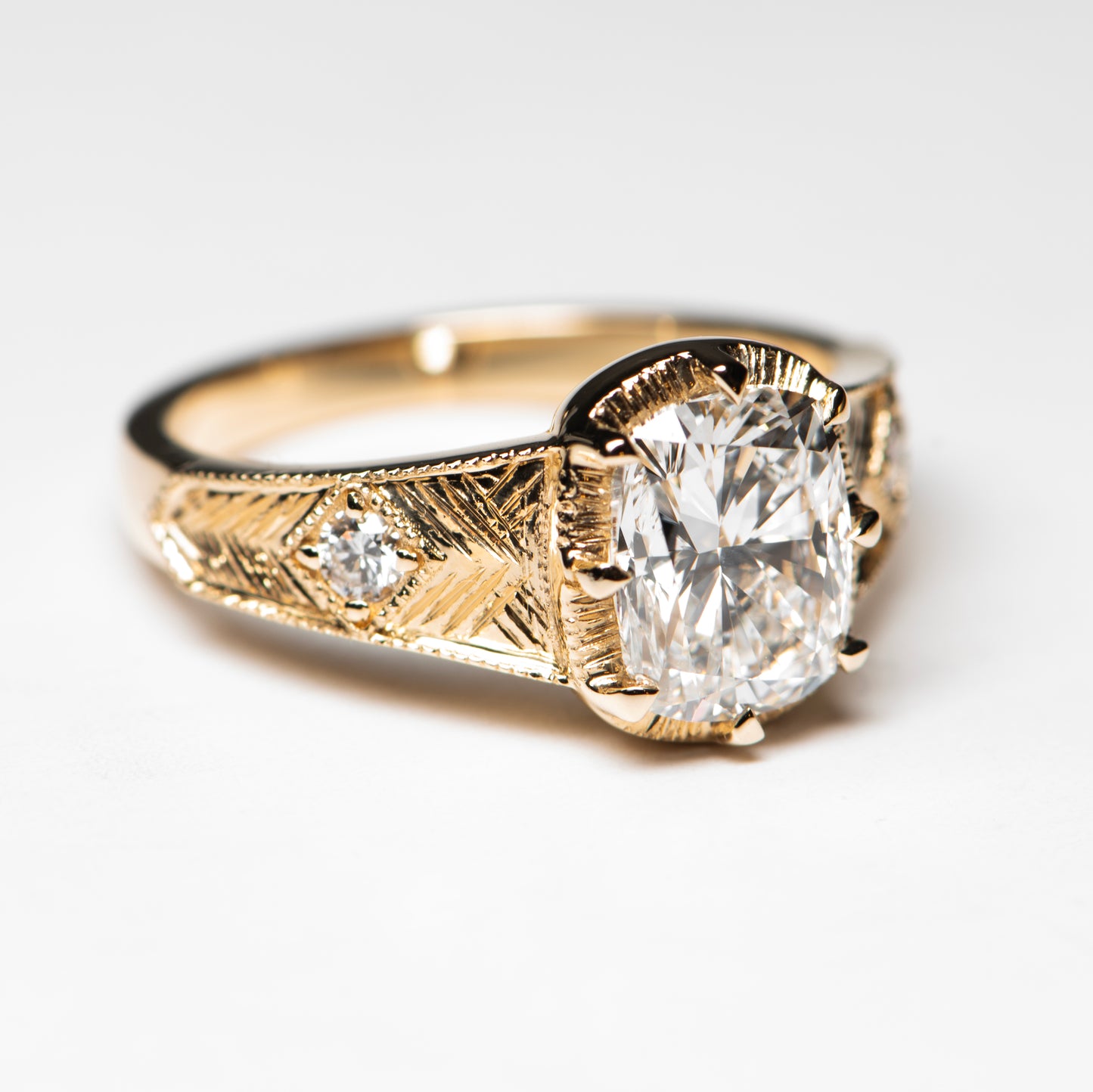 HAND ENGRAVED CUSHION SOLITAIRE