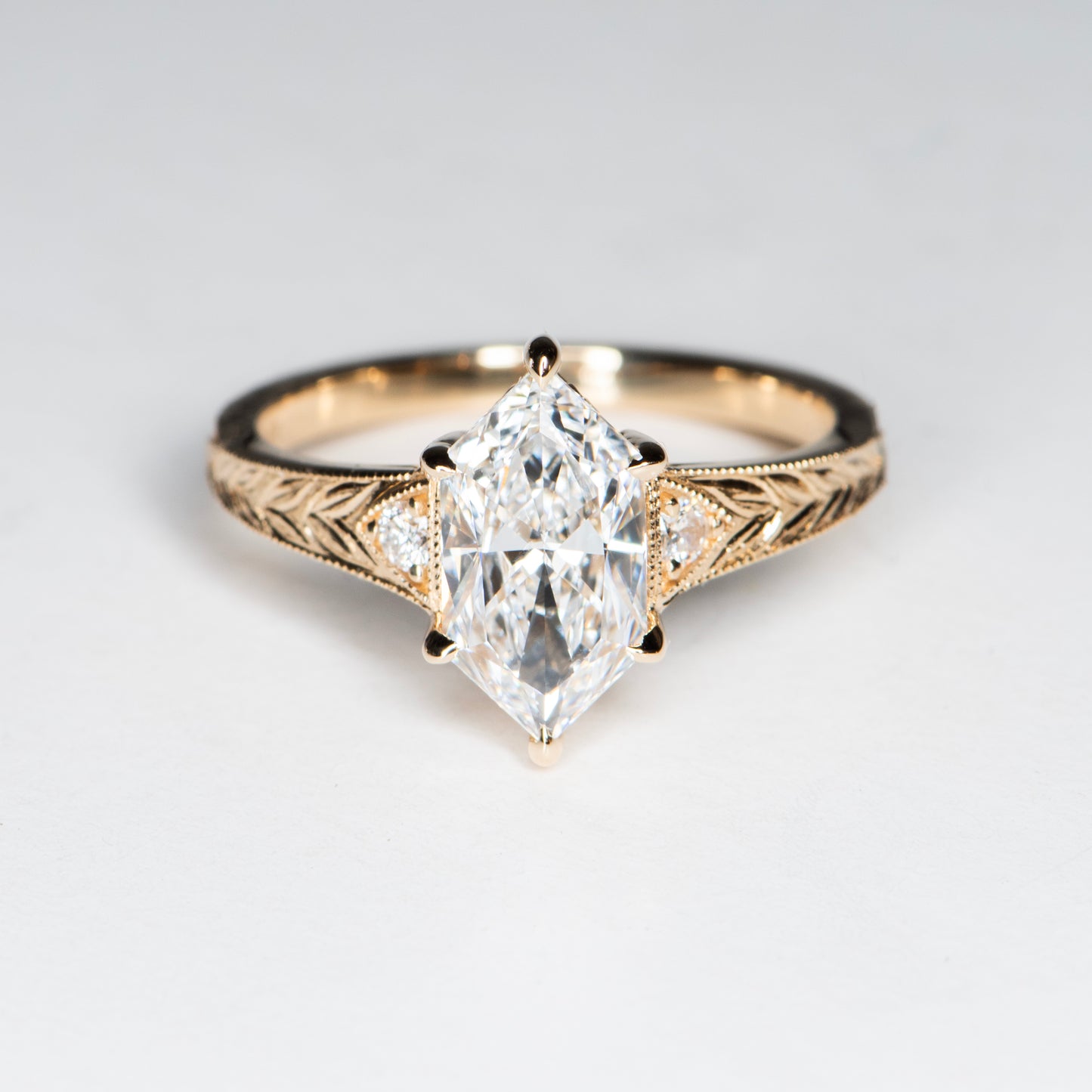 HAND ENGRAVED DUTCH MARQUISE SOLITAIRE