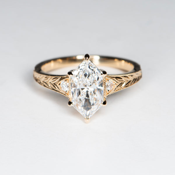 HAND ENGRAVED DUTCH MARQUISE SOLITAIRE