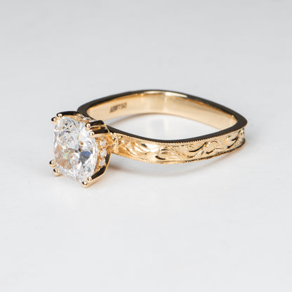 HAND ENGRAVED CUSHION SQUARE BAND SOLITAIRE