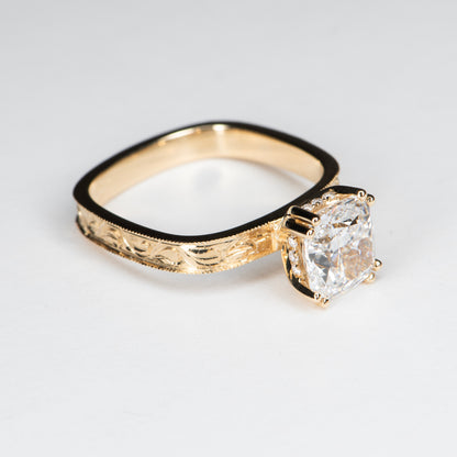 HAND ENGRAVED CUSHION SQUARE BAND SOLITAIRE