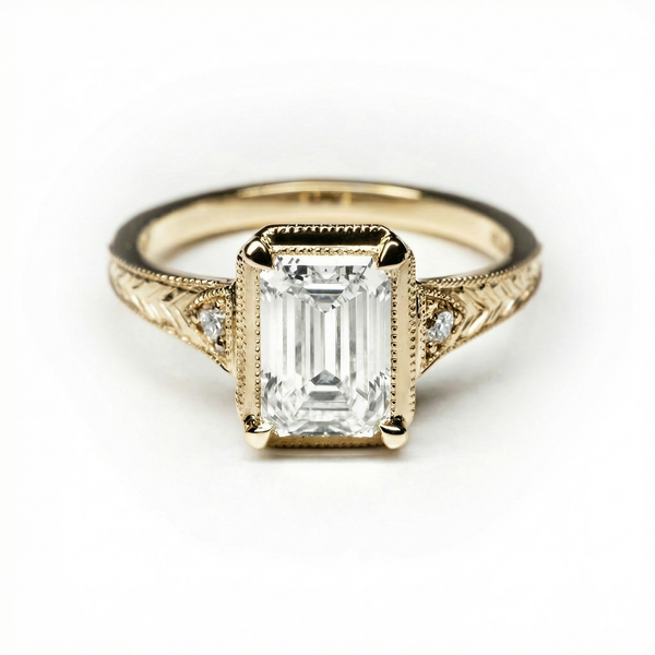 HAND ENGRAVED EMERALD SOLITAIRE