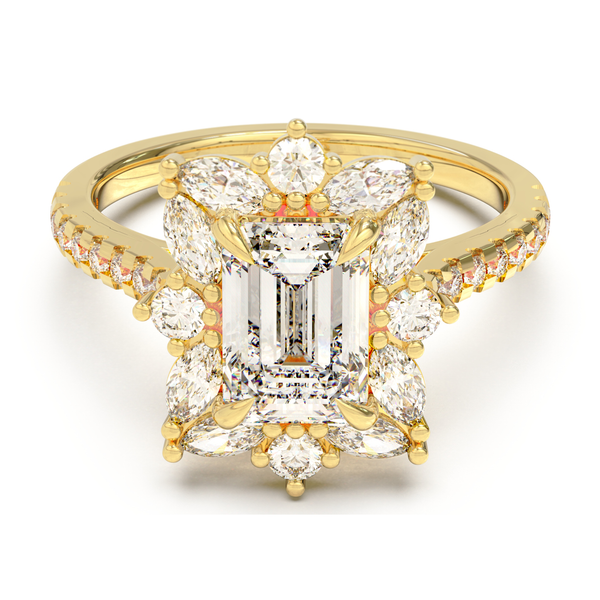 4 CLAW EMERALD MARQUISE HALO PAVÈ BAND